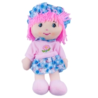 Papusa din plus cu rochita si palarie 29 cm, Roz