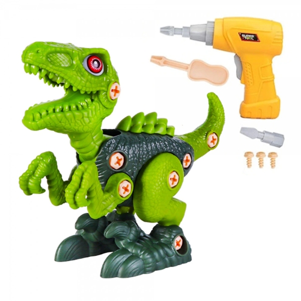Jucarie interactiva si educativa de constructie Dinozaur Velociraptor cu bormasina