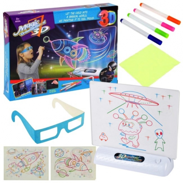 Tabla de scris fluorescenta 3d cu ochelari