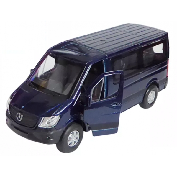 Macheta metalica Welly Mercedes Benz Sprinter Traveliner, 11 cm, Albastru