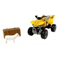 Macheta de la Ferma, ATV Galben, cu animalut si cutie depozitare, 18 x 7 cm