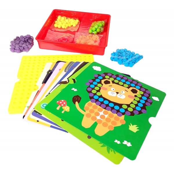 Joc cu pioneze, Creare Mozaic, 12 Carduri, Multicolor, 27 cm