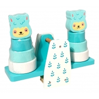 Balansoar din lemn, Joc de echilibru, Model de construit cu pisici, 23 cm