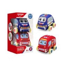 Set de joaca pentru bebelusi 2 masinute moi cu pull back din material textil