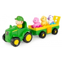Jucarie interactiva de bebelusi tractoras cu remorca si animalute John Deere