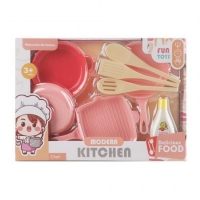 Set de joaca bucatarie, Roz, 8 piese