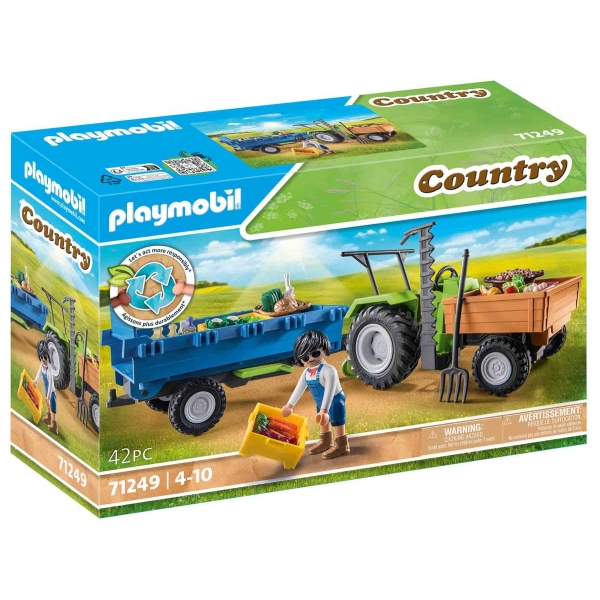 Playmobil - Tractor Cu Remorca Si Muncitor