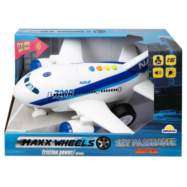 Jucarie interactiva Avion cu lumini si sunete, Maxx Wheels, 1:16