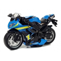 Motocicleta cu lumini si sunete, Pull Back, 12 cm, Albastru