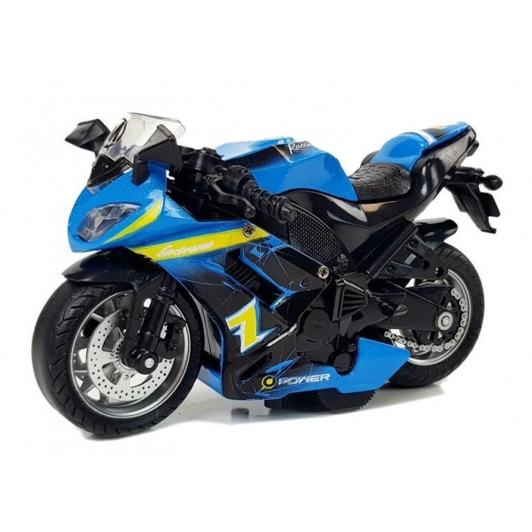 Motocicleta cu lumini si sunete, Pull Back, 12 cm, Albastru