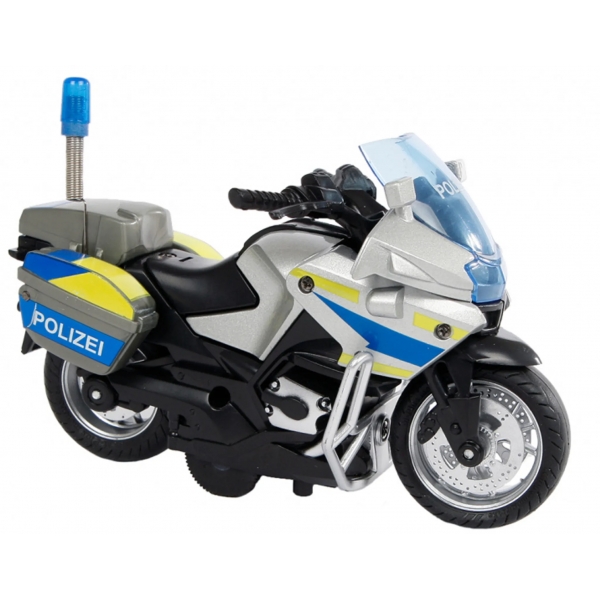 Jucarie interactiva motocicleta de politie cu lumini si sunete, 13 cm