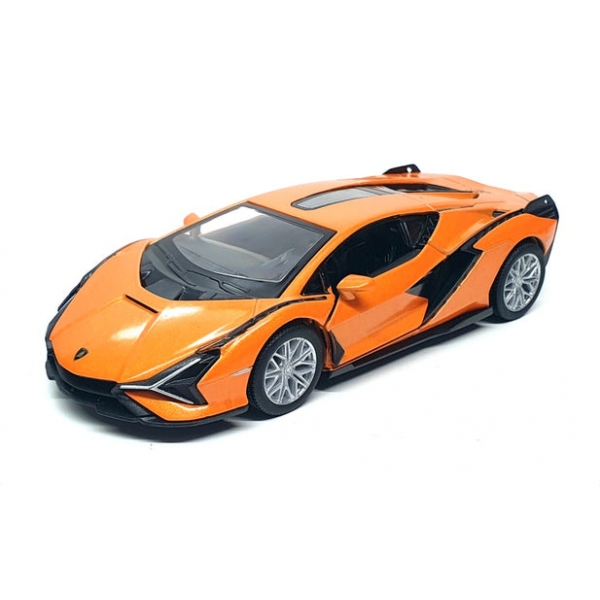 Macheta metalica 1:34 Lamborghini Sian, 12 cm, Portocaliu