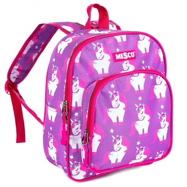 Ghiozdane de gradinita Mesco cu 2 compartimente, Unicorni, Mov, 32x26x10 cm