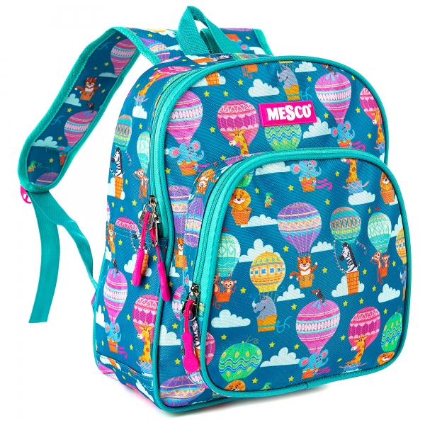 Ghiozdane de gradinita Mesco cu 2 compartimente, Animale salbactice, Albastru, 32x26x10 cm