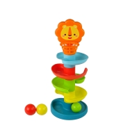 Jucarie interactiva si educativa pentru bebelusi spirala cu bile si cos leu, 28 cm