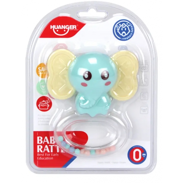 Jucarie pentru bebelusi zornaitoare pentru dentitie, Elefant, Bleu, Huanger