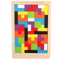 Joc de inteligenta Tetris puzzle din lemn, 180 x 270 x 6 mm, 3-8 ani, Multicolor