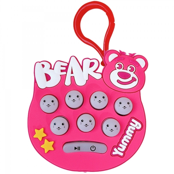 Jucarie interactiva Pop It Gopher cu lumini si muzica, tip breloc, model ursulet, material silicon si ABS, roz