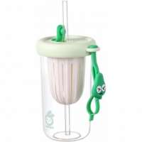 Pahar 2 in 1, cu capac silicon,, pai si compartiment pentru fructe sau ceai, rezistent , 500ml, Verde, 14.5x8.8x20 cm