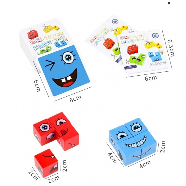 Jucarie pentru copii montessori, cub din lemn, 64 de carti distractive, pentru copii, varsta +3 ani, educativ, multicolor