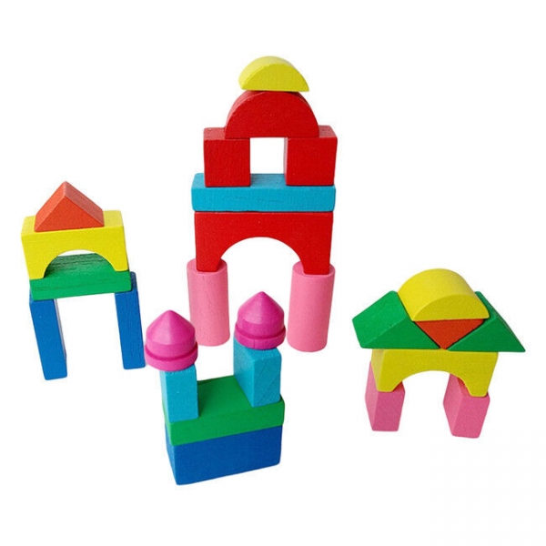 Set cuburi constructii din lemn, 26 piese
