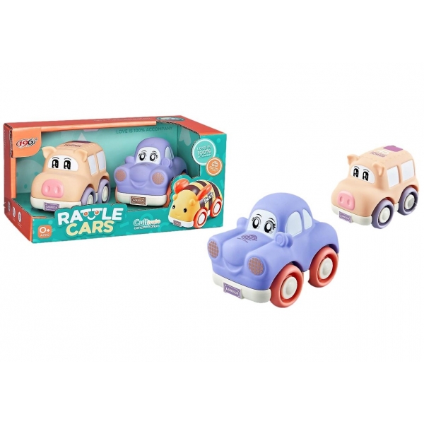Set 2 masinute din material moale Rattle Cars, Pink and Purple, 21 x 11 x 10 CM