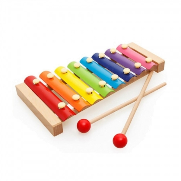 Instrument Muzical Xilofon , din Lemn, 8 Note Muzicale, 2 Bete de Percutie, 4-6 Ani, Multicolor