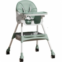 Scaun de masa pentru bebelusi si copii, invelis piele artificiala, centura siguranta, spatiu depozitare, 97 x 73 x 65 cm, verde