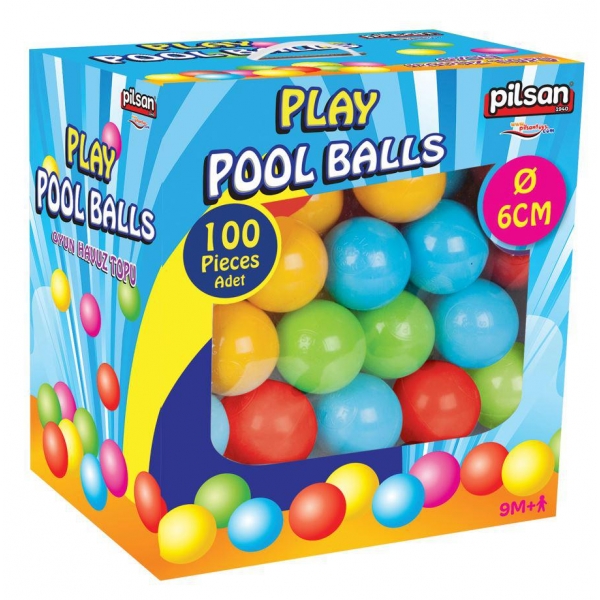 Set 100 de bile colorate in cutie, Mingi din plastic, Pilsan 100 bucati