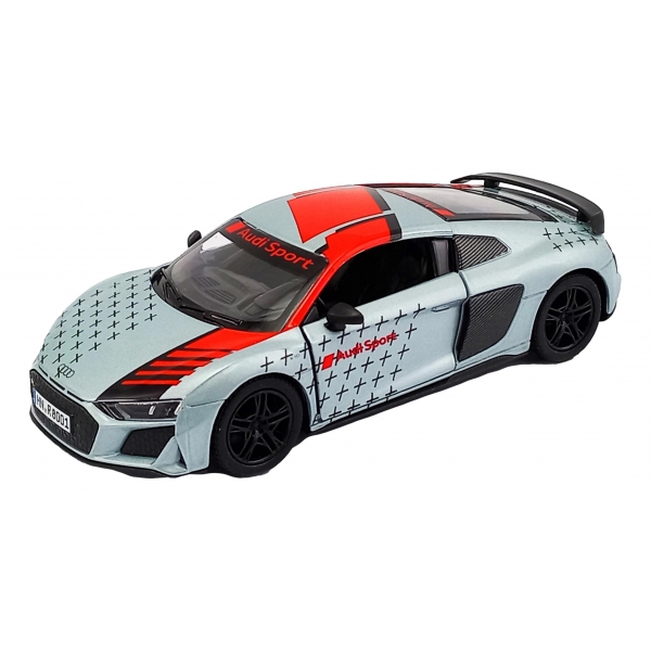 Macheta metalica Kinsmart, 2020 Audi R8 Coupe Livery Edition, Alb, 12 cm