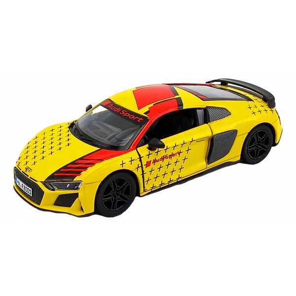 Macheta metalica Kinsmart, 2020 Audi R8 Coupe Livery Edition, Galben, 12 cm