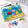 Joc de pescuit cu magnet, snuruit, puzzle incastru, Montessori, din lemn, 3 in 1, 3 ani+