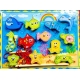 Joc de pescuit cu magnet, snuruit, puzzle incastru, Montessori, din lemn, 3 in 1, 3 ani+