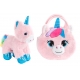 Geanta de mana cu unicorn detasabil, din plus, Roz, 20 cm