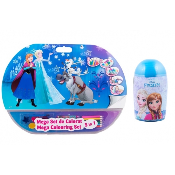 Pachet Mega set de colorat 5 in 1 Frozen + Set de colorat suflarici spray 24 culori Frozen
