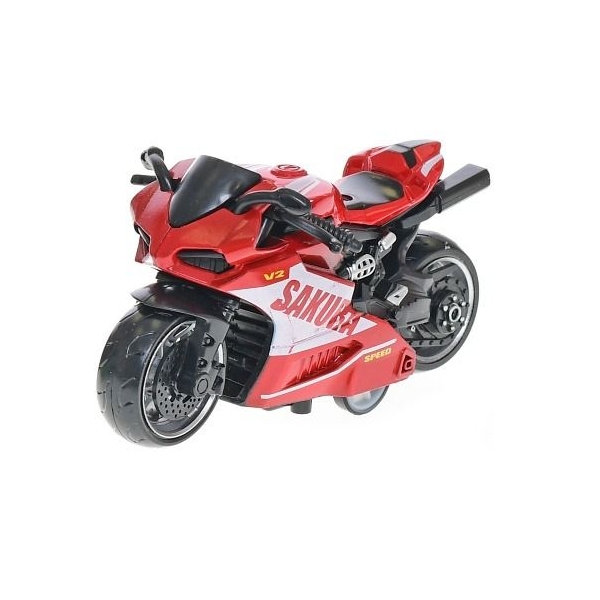Macheta metalica motocicleta, functie Pullback, Rosu, 9 cm
