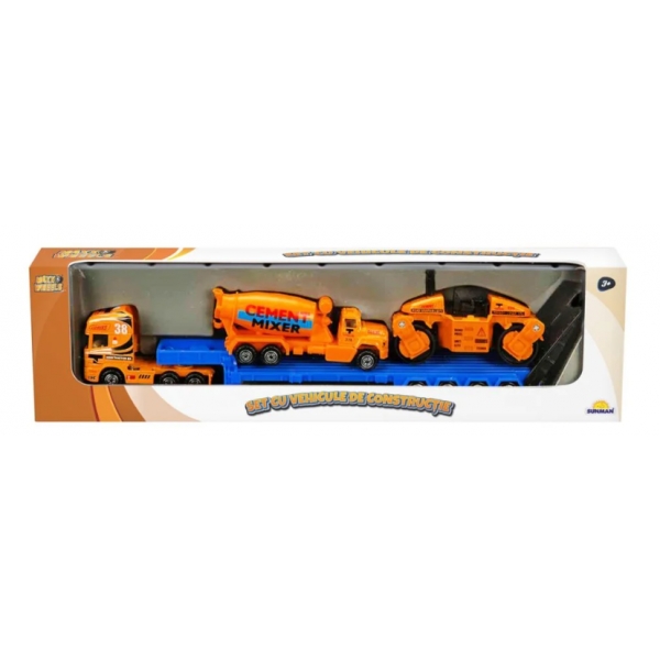 Set transportator cu vehicule de constructie, Maxx Wheels, Betoniera si Cilindru