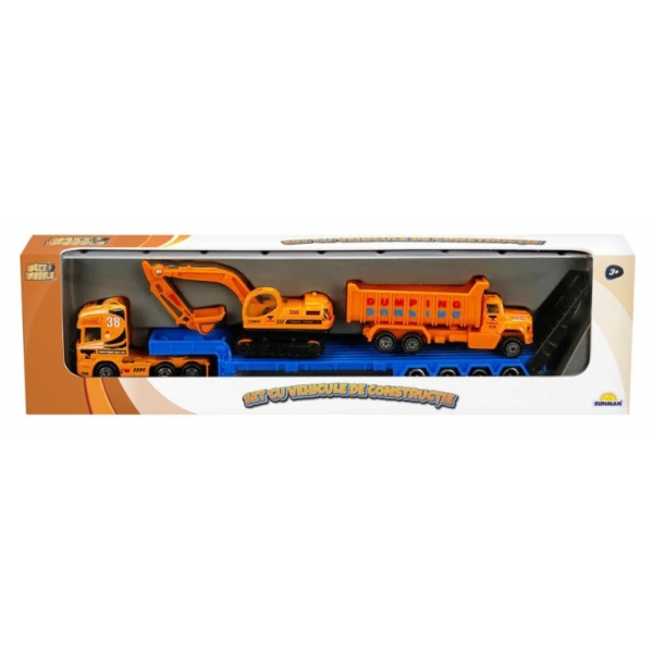 Set transportator cu vehicule de constructie, Maxx Wheels, Excavator si Basculanta