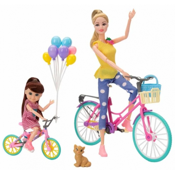 Set de joaca papusa Belissa bruneta si mama ei pe bicicleta