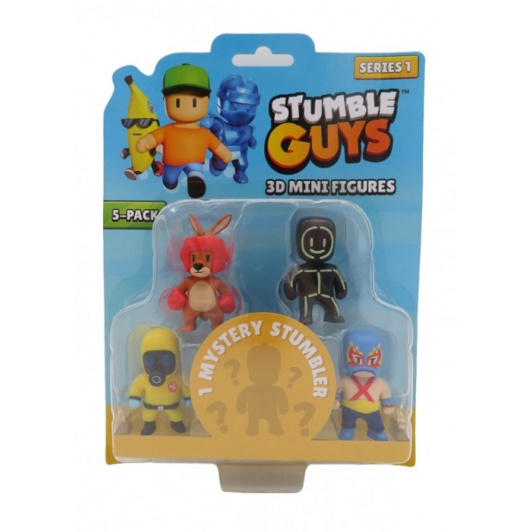 Set 5 mini figurine Stumble Guys, 3D Seria 1 - Glowman, Boxing Roo, Luchador, Hazmat NBC