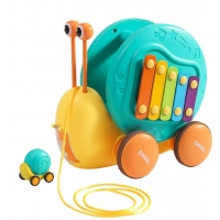 Jucarie de tras - Melc xilofon cu melc pui, 5 note muzicale, Verde