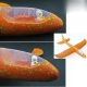 Avion planor cu pilot, polistiren, cu lumini in cabina pilotului, 47 cm, Portocaliu, Avaleea