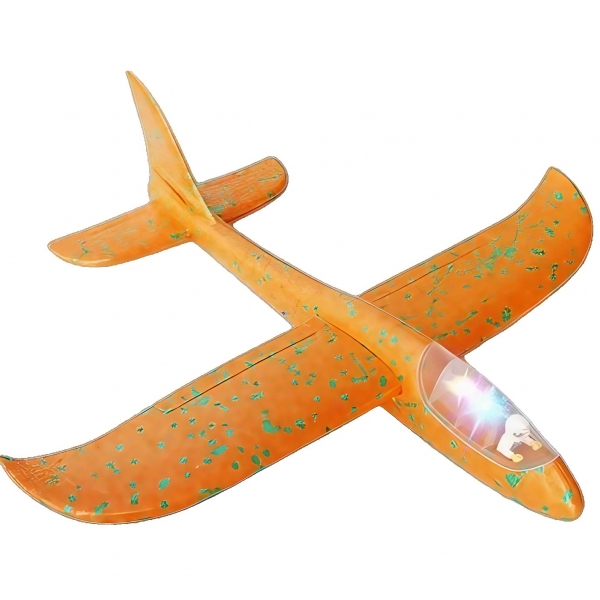 Avion planor cu pilot, polistiren, cu lumini in cabina pilotului, 47 cm, Portocaliu, Avaleea