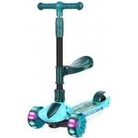 Trotineta pliabila cu scaunel detasabil, ghidon ajustabil pe inaltime, roti care lumineaza, capacitate maxima 40 kg, Verde