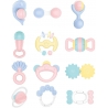 Set 12 jucarii zornaitoare cu elemente gingivale pentru bebelusi, cu forme si texturi diferite, Multicolor