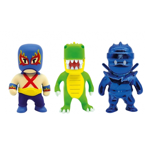 Set 3 mini figurine Stumble Guys, 3D Seria 1 - Luchador, T-Rex, Dynamitron