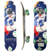 Skateboard 80 cm din lemn, Suport din Aliaj Aluminiu, Greutate maxima 70 kg, Model Astronaut, Albastru