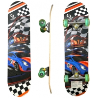 Skateboard 80 cm din lemn, Suport din Aliaj Aluminiu, Greutate maxima 70 kg, Model Masinute de Curse, Multicolor