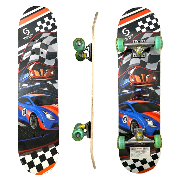 Skateboard 80 cm din lemn, Suport din Aliaj Aluminiu, Greutate maxima 70 kg, Model Maisnute de Curse, Multicolor