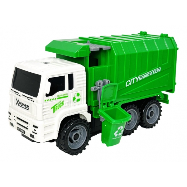 Set de asamblare, Masina de gunoi City Service, cu Surubelnita, 24 cm, Alb/Verde